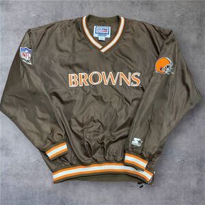 STARTER Pro Line Vintage NFL Cleveland Browns V-Neck Windbreaker Jacket XXL